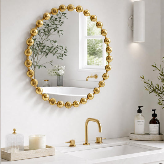 27" Round Gold Metal Wall Mirror