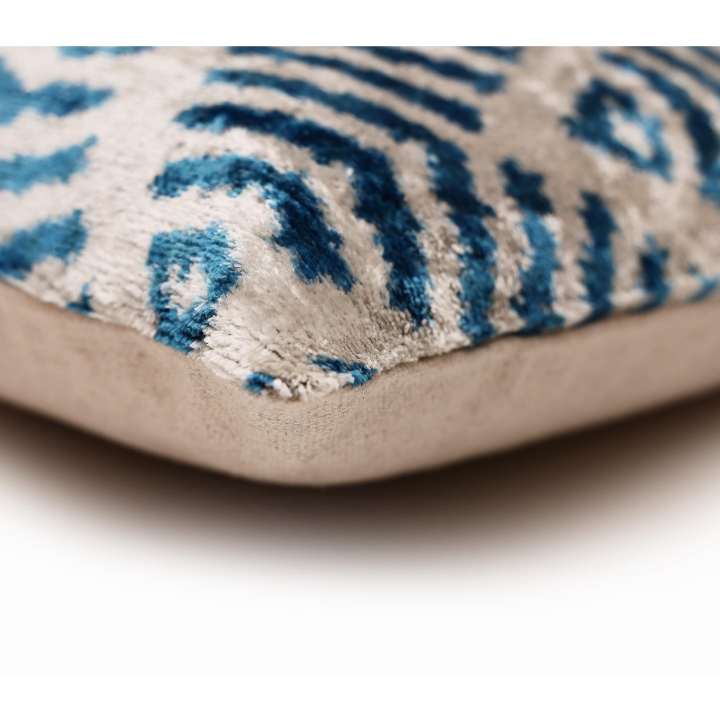 CANVELLO Handmade Blue Ikat Silk Velvet Pillow 20x20 | Designer Accent Cushion