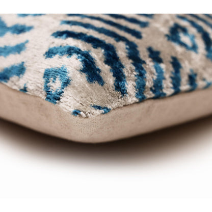 CANVELLO Handmade Blue Ikat Silk Velvet Pillow 20x20 | Designer Accent Cushion