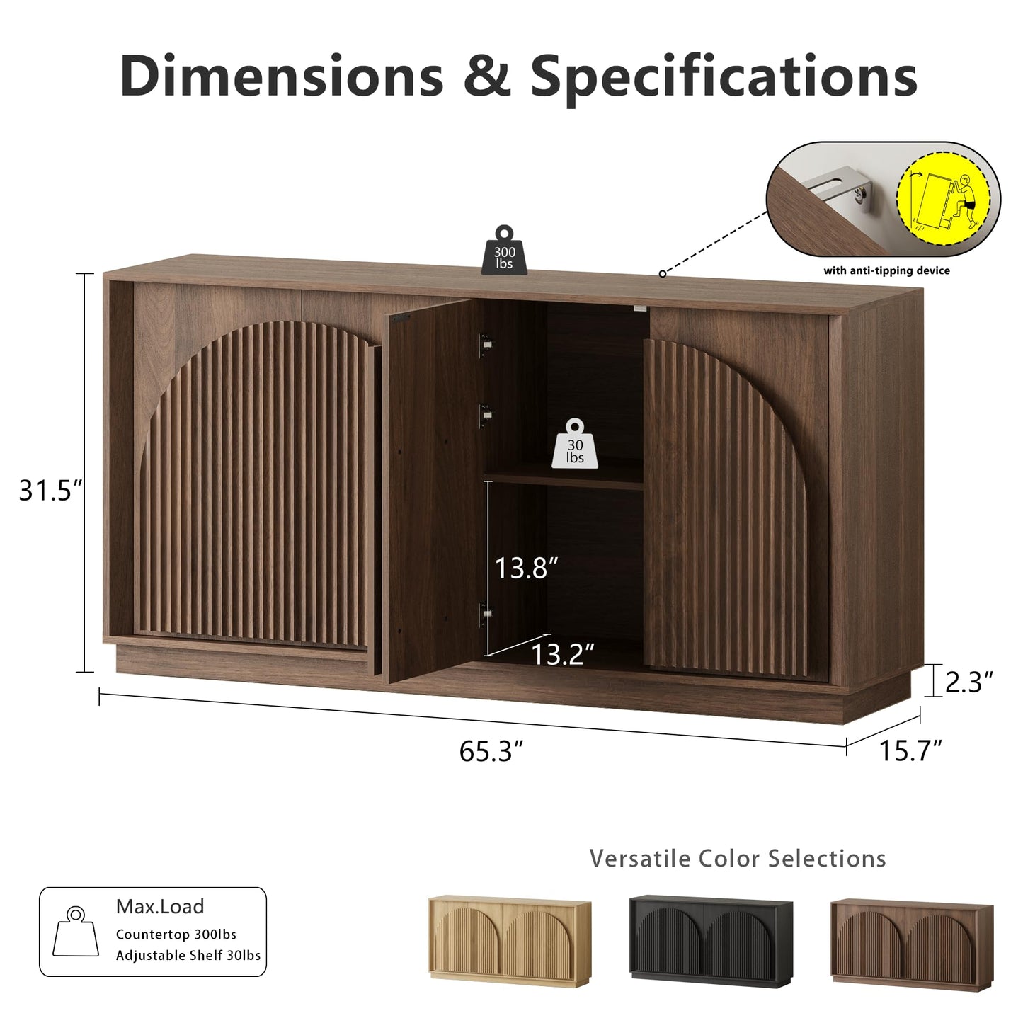 65-1/2" Walnut Credenza with Reeded Front Detail