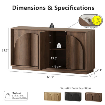 65-1/2" Walnut Credenza with Reeded Front Detail