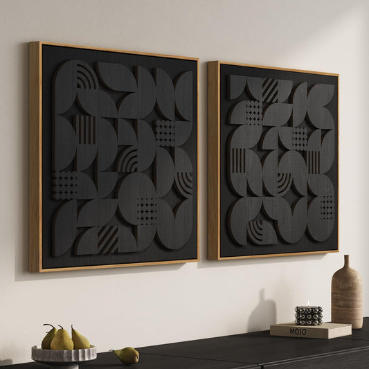 3d Carved Wood Art, Set of 2