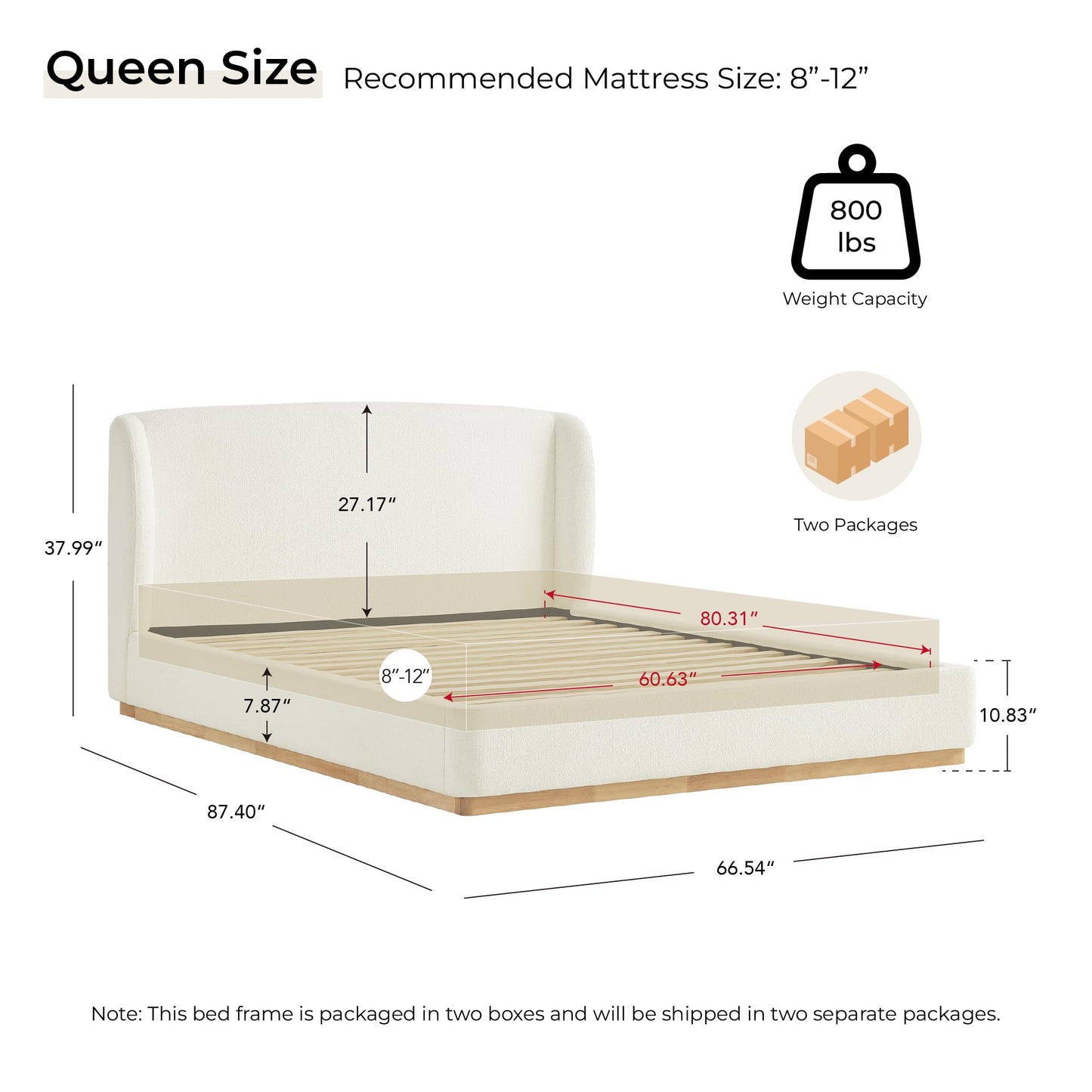 Upholstered Platform Queen Size Bed