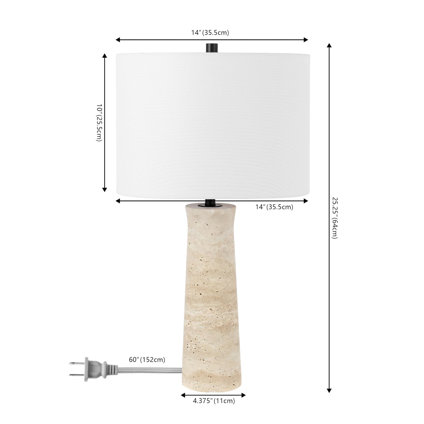 SAFAVIEH Lighting - Alana 25.2-Inch Travertine Table Lamp - Ivory - Contemporary Slim-Pillar Design - Ideal for Living Room, Bedroom, Entryway, Home Office - LED Bulb Included (TBL4572A)