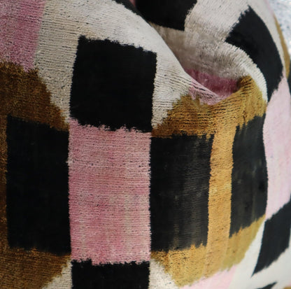 CANVELLO Pink Brown Handmade Exquisite Down Pillow Throw Cushion: Feather Pillows Elegance & Art | Decorative Iconic Throw Pillows with Ikat Design | Soft Velvet Silk (16"x16")