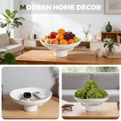 White Resin Decorative Pedestal Bowl with Artificial Moss Balls (6)