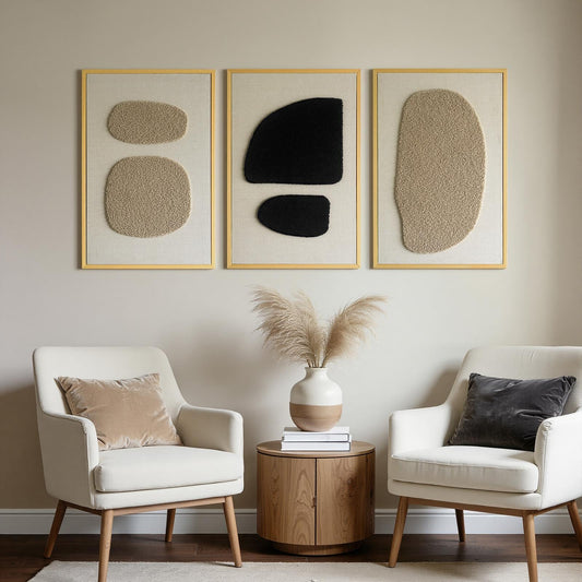 3D Textured Lambswool on Canvas Framed Wall Art, Set of 3