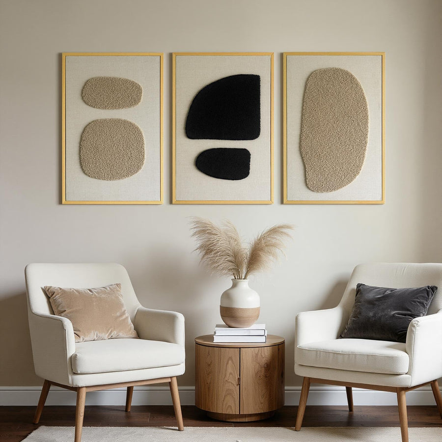 3D textured lambswool on canvas framed wall art set of 3