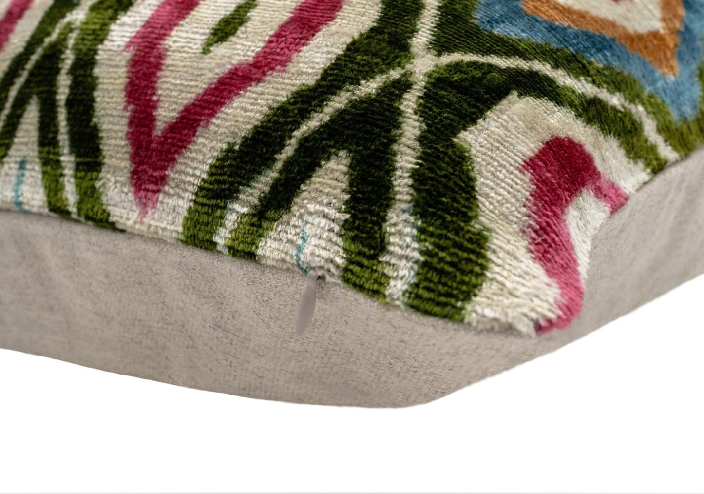 CANVELLO Handmade Multicolor Velvet Throw Pillow with Diamond Ikat Design – 20x20 Inch Decorative Accent with Premium Down Feather Insert