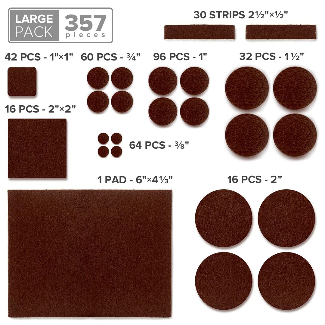 357 Piece Premium Felt Furniture Pads (Assorted Shapes & Sizes)