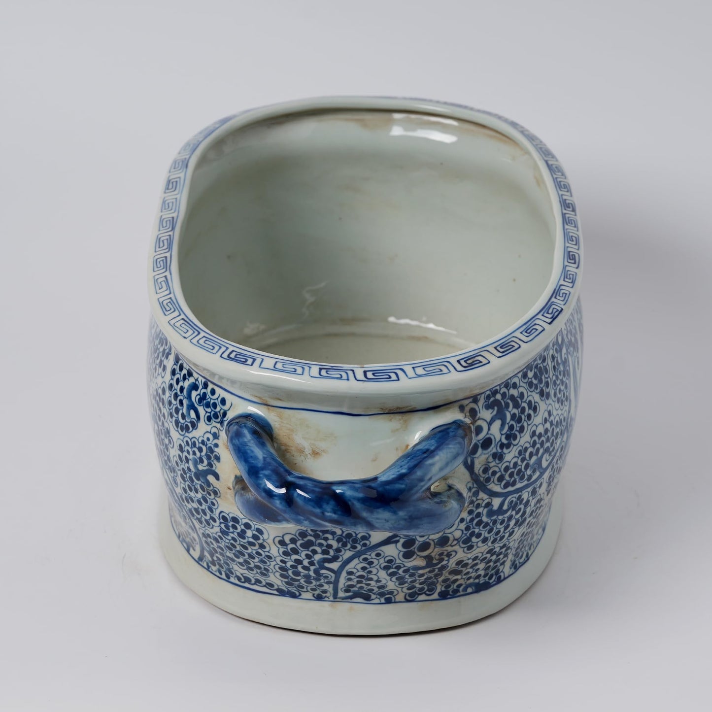 XIGGJYL JINDEZHEN Vintage Blue and White Flower & Birds Porcelain Footbath Planter Chinoiserie Scenery Motif Ceramic Flower Pot (Blue-77)