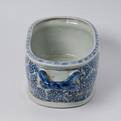 XIGGJYL JINDEZHEN Vintage Blue and White Flower & Birds Porcelain Footbath Planter Chinoiserie Scenery Motif Ceramic Flower Pot (Blue-77)