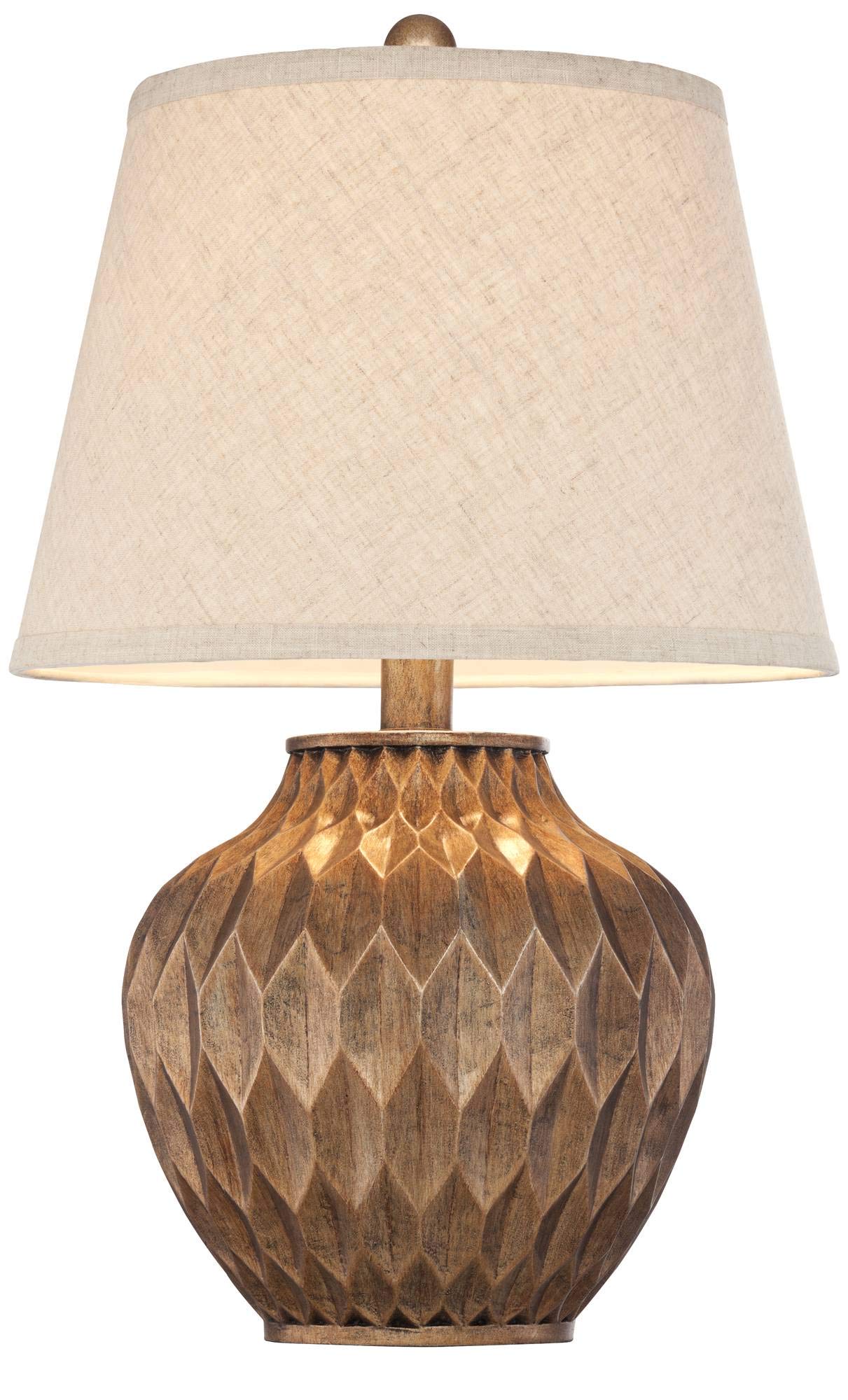 360 Lighting Buckhead Traditional Style Small Accent Table Lamps 22" High Set of 2 Warm Bronze Geometric Urn Tapered Drum Shade for Living Room Bedroom House Bedside Nightstand Home Office