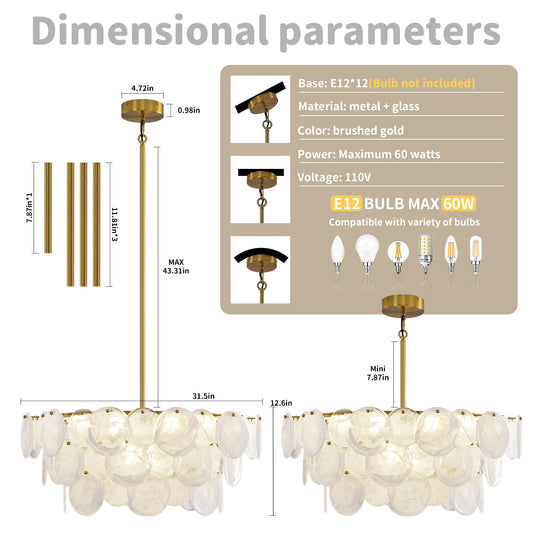 31-1/2" 12-Light Cloud Glass Chandelier