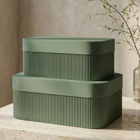 Decorative Storage Boxes with Faux Leather Lid, Set of 2