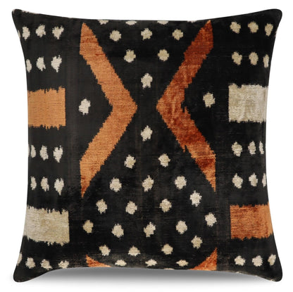 Canvello Handmade Velvet Throw Pillow – Luxury Geometric Black and Brown Decorative Cushion Cover, 16x16 Inch with Down Feather Insert – Bohemian Tribal Accent for Sofa, Couch, or Bed