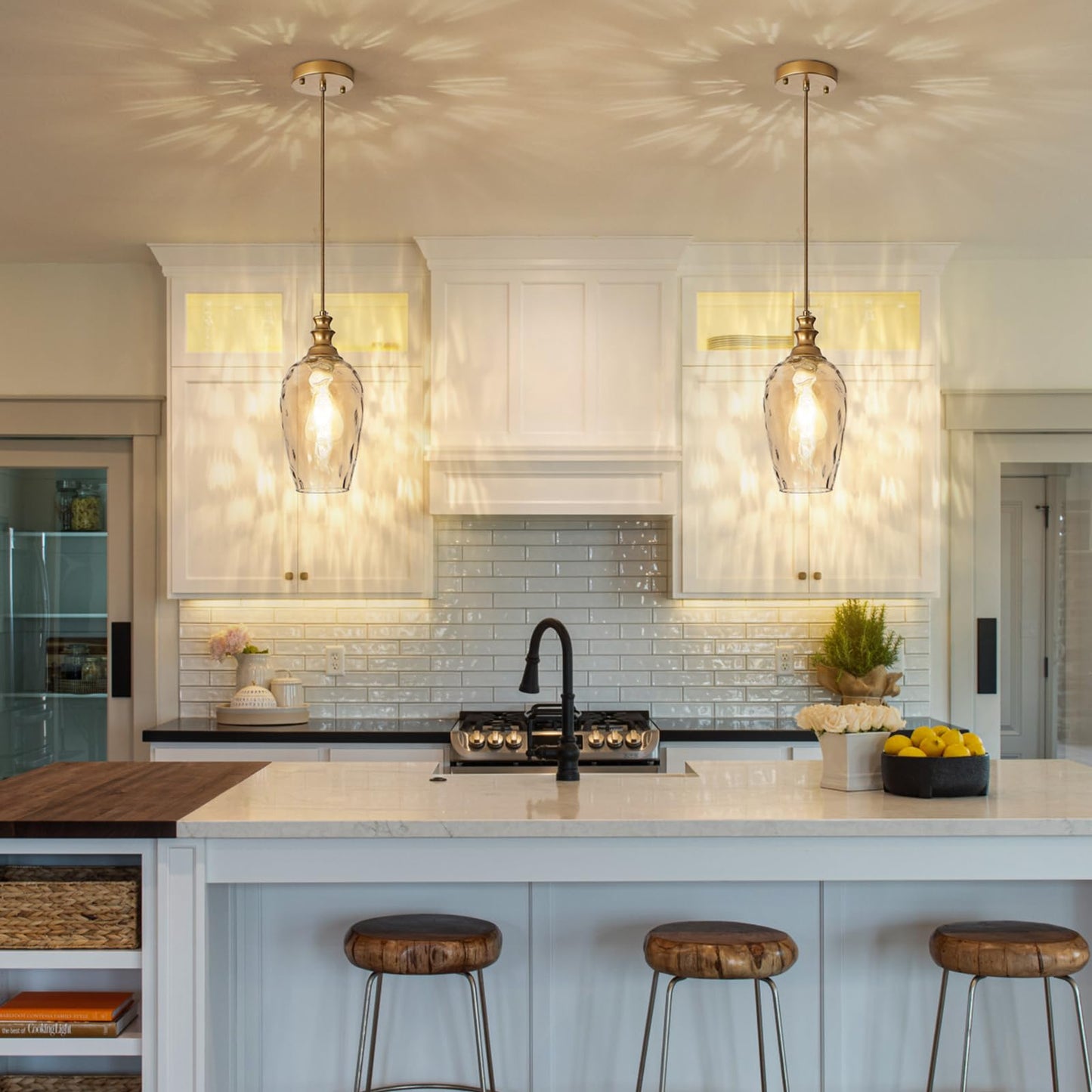 Hand-Blown Clear Glass & Brushed Brass Mini Pendant