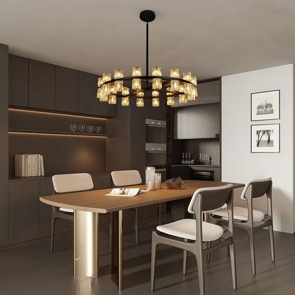 32-Lights Crystal Chandelier | Dia 33 Inch Round Chandeliers for Dining Room Over Table | Black Dining Room Light Fixture Apply to Living Room | Kitchen Island | Foyers | 32 X G4 bulbs (included)