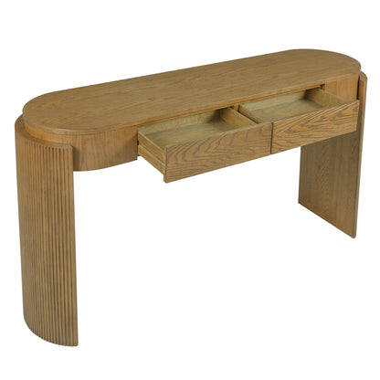 55" Wood Curved Console Table with Drawers