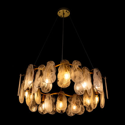 Wellmet Gold Crystal Chandelier 26",Modern Chandeliers for Dining Room, Hanging Glass Ceiling Light Fixture for Kitchen Island, Round Light Fixture for Living Room Bedroom Hallway