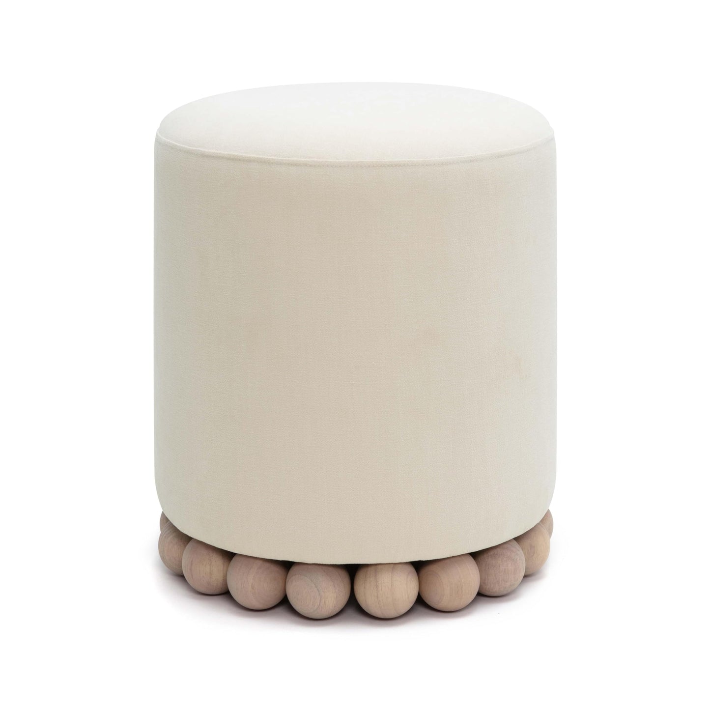 Round Upholstered Ottoman with Wood Base