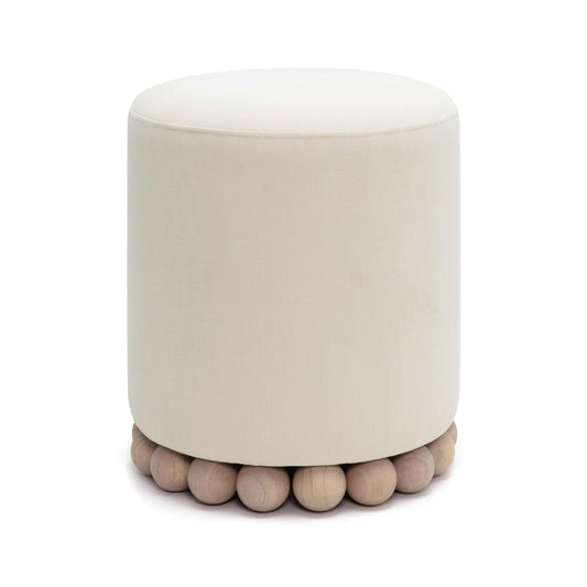 Round Upholstered Ottoman with Wood Base