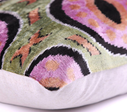 CANVELLO Green Lilac Black Geometric Silk Velvet Pillow – 16x16 Handmade