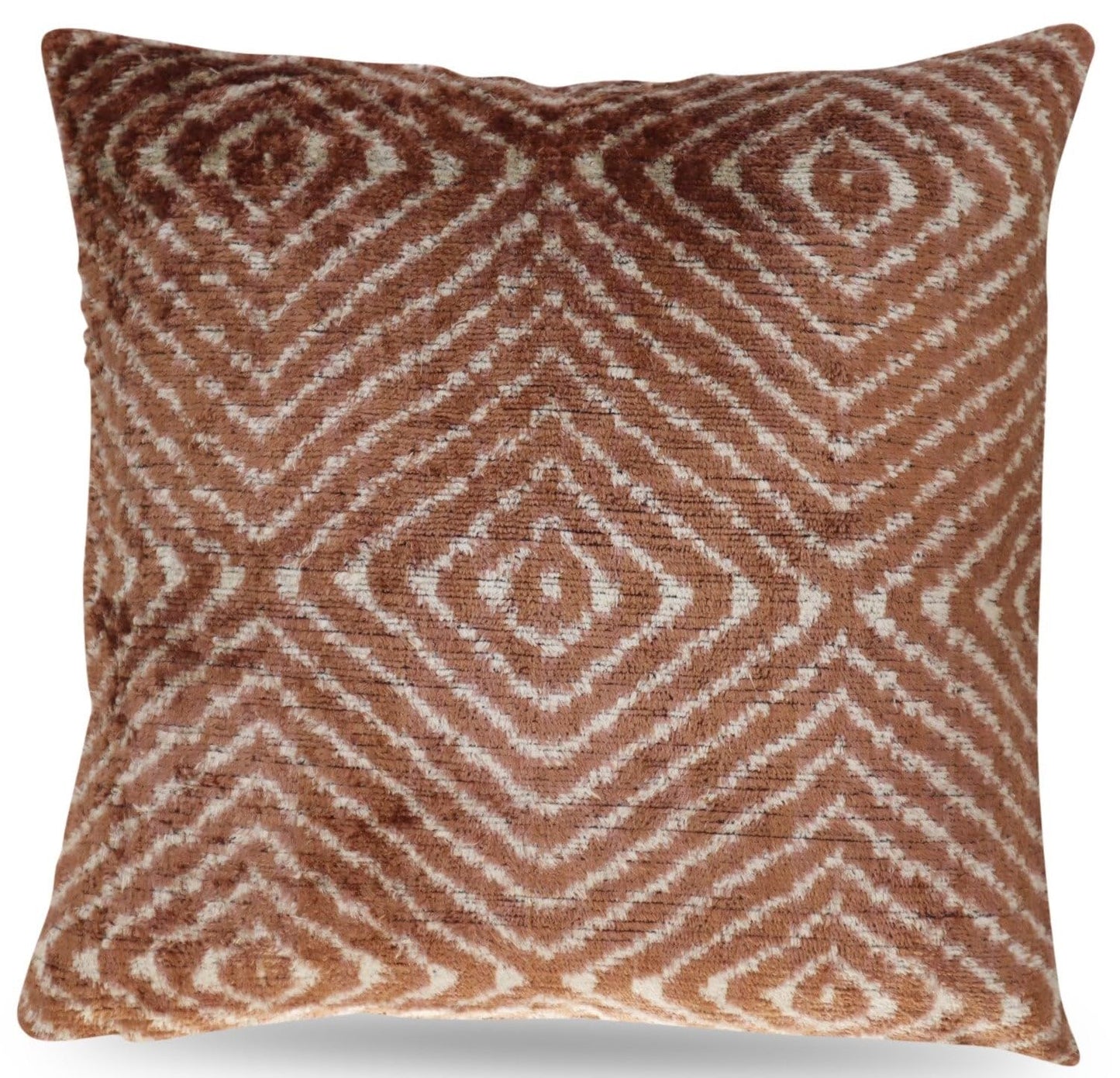 CANVELLO Luxury Brown Geometric Velvet Throw Pillow - Handmade Decorative Cushion, 16x16 Inch, Down Feather Insert, Modern Bohemian Accent Pillow for Sofa, Couch & Bed