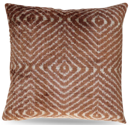 CANVELLO Luxury Brown Geometric Velvet Throw Pillow - Handmade Decorative Cushion, 16x16 Inch, Down Feather Insert, Modern Bohemian Accent Pillow for Sofa, Couch & Bed