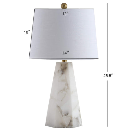 JONATHAN Y 25.5" Natural Alabaster/Brass Gold Modern Table Lamp for Bedroom, White Linen Shade, Contemporary Bedside Nightstand Lamp for Living Room, LED Bulb Included JYL6205A