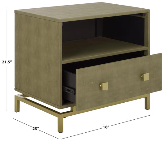 Faux Shagreen & Metal 1-Drawer Nightstand