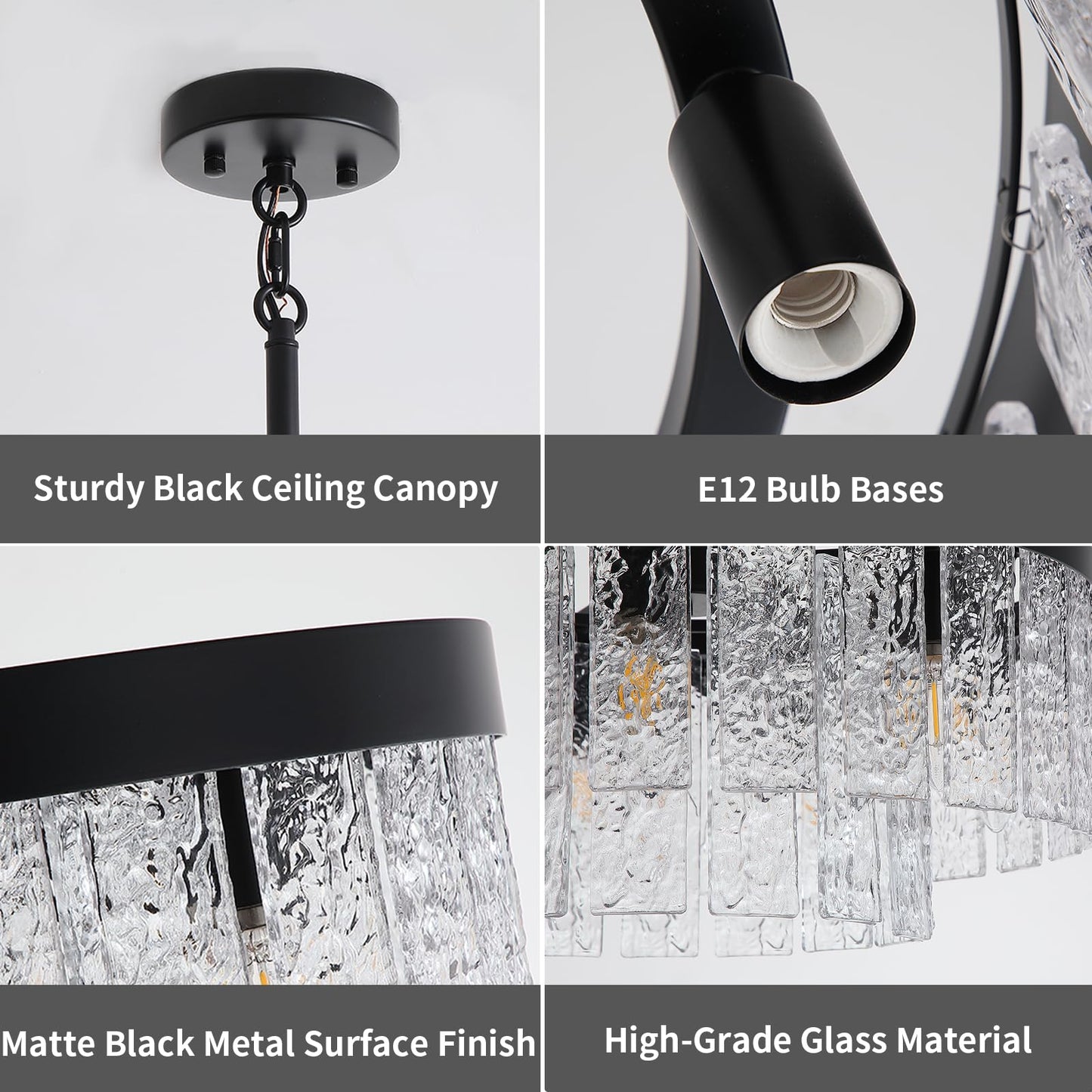 Black Modern Chandeliers for Dining Room Light Fixture, 7-light Large Chandelier Kitchen Light Fixture Over Table, Glass Drum Lighting Entryway Lights Fixture for Foyer Bedroom Hallway Living Room