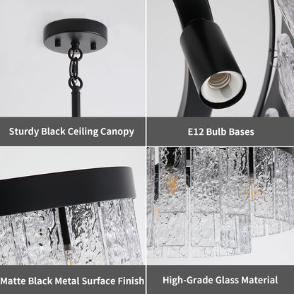 Black Modern Chandeliers for Dining Room Light Fixture, 7-light Large Chandelier Kitchen Light Fixture Over Table, Glass Drum Lighting Entryway Lights Fixture for Foyer Bedroom Hallway Living Room