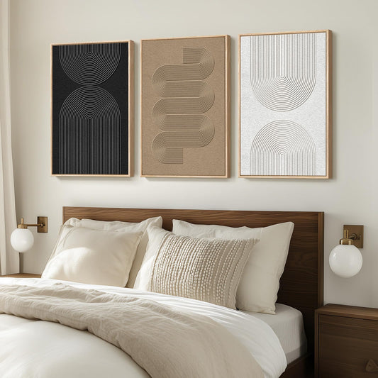Framed Abstract Print on Canvas Wall Art, Set of 3