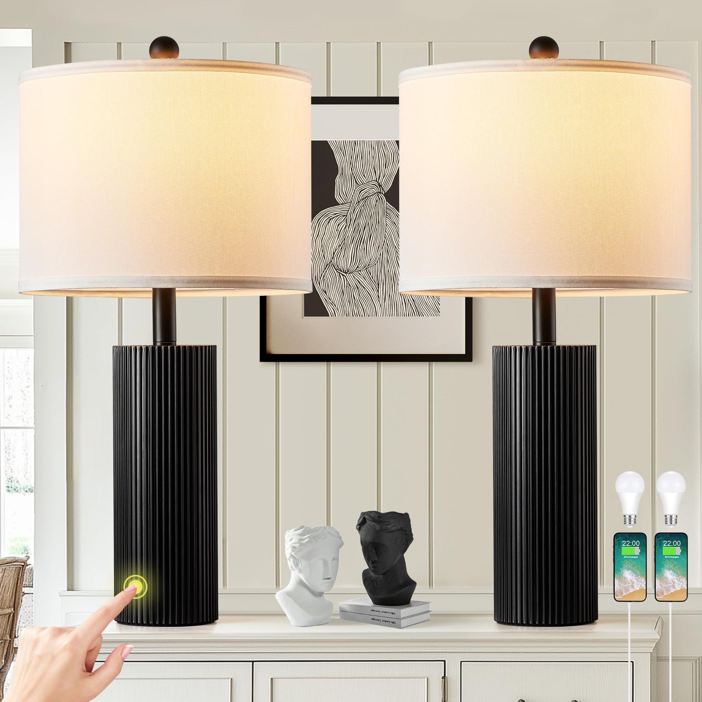 Brushed Metal Lamps, Set of 2