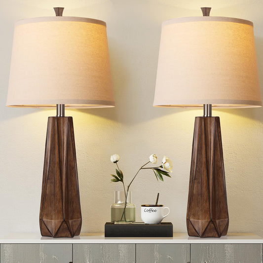 Wood-Look Resin Table Lamps, Set of 2