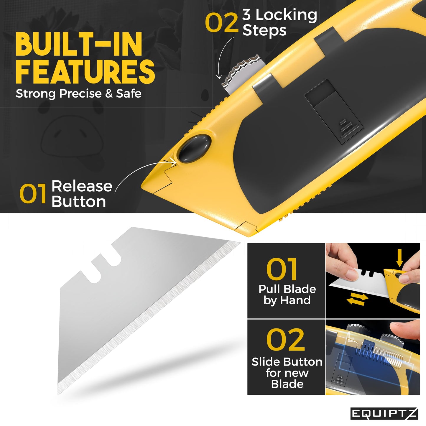 Heavy-Duty Razor Blade Knife with 10 Replacement Blades