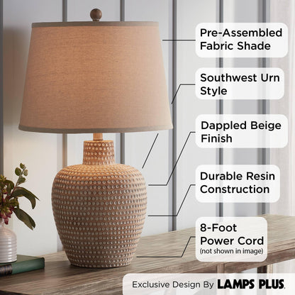Regency Hill Glenn Rustic Southwestern Style Pot Table Lamps 27" Tall Set of 2 Dappled Sandy Beige Oatmeal Fabric Drum Shades for Living Room Bedroom House Bedside Nightstand Home Office