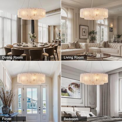 OSRoyce Alabaster Chandeliers D23in Round Chandeliers for Dining Room Small Chandelier Light Fixture for Kitchen Living Room Foyer Entryway Hallway