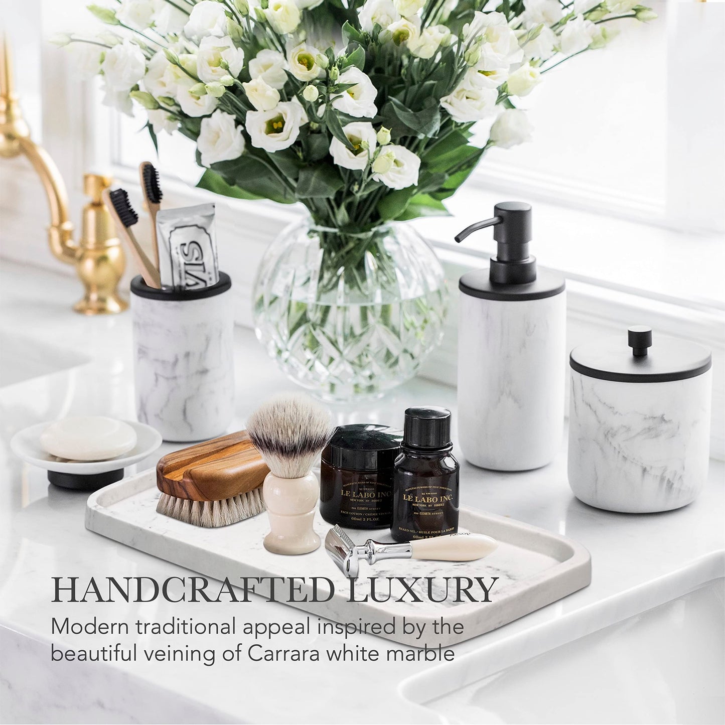 White & Matte Black Bathroom Accessory Set