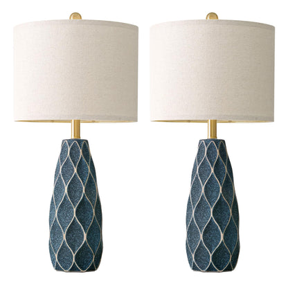 27.5" Ceramic Table Lamps for Living Room Bedroom Lamps Set of 2 Modern Boho Bedside Lamps Night Stands Farmhouse Vintage Large Nightstand Lamp Reading Light Home Office Dorm Desk Deco Gifts, Blue