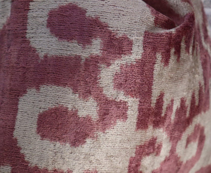 Canvello Handmade Burgundy Ikat Velvet Throw Pillow – Luxury Decorative Cushion, 16x16 Inch, Down Feather Insert, Bohemian Tribal Accent Pillow for Sofa, Couch & Bed
