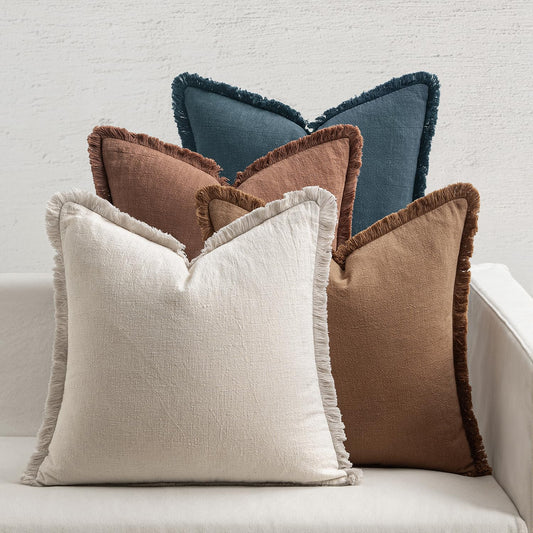 Linen Throw Pillow Covers with Decorative Flange, Set of 4
