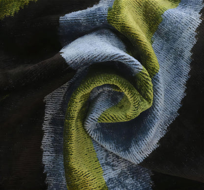 Canvello Handmade Silk Velvet Pillow - 16x16 Inch, Down Feather Filled, Organic Vegetable Dyed - Green & Blue Striped Pattern