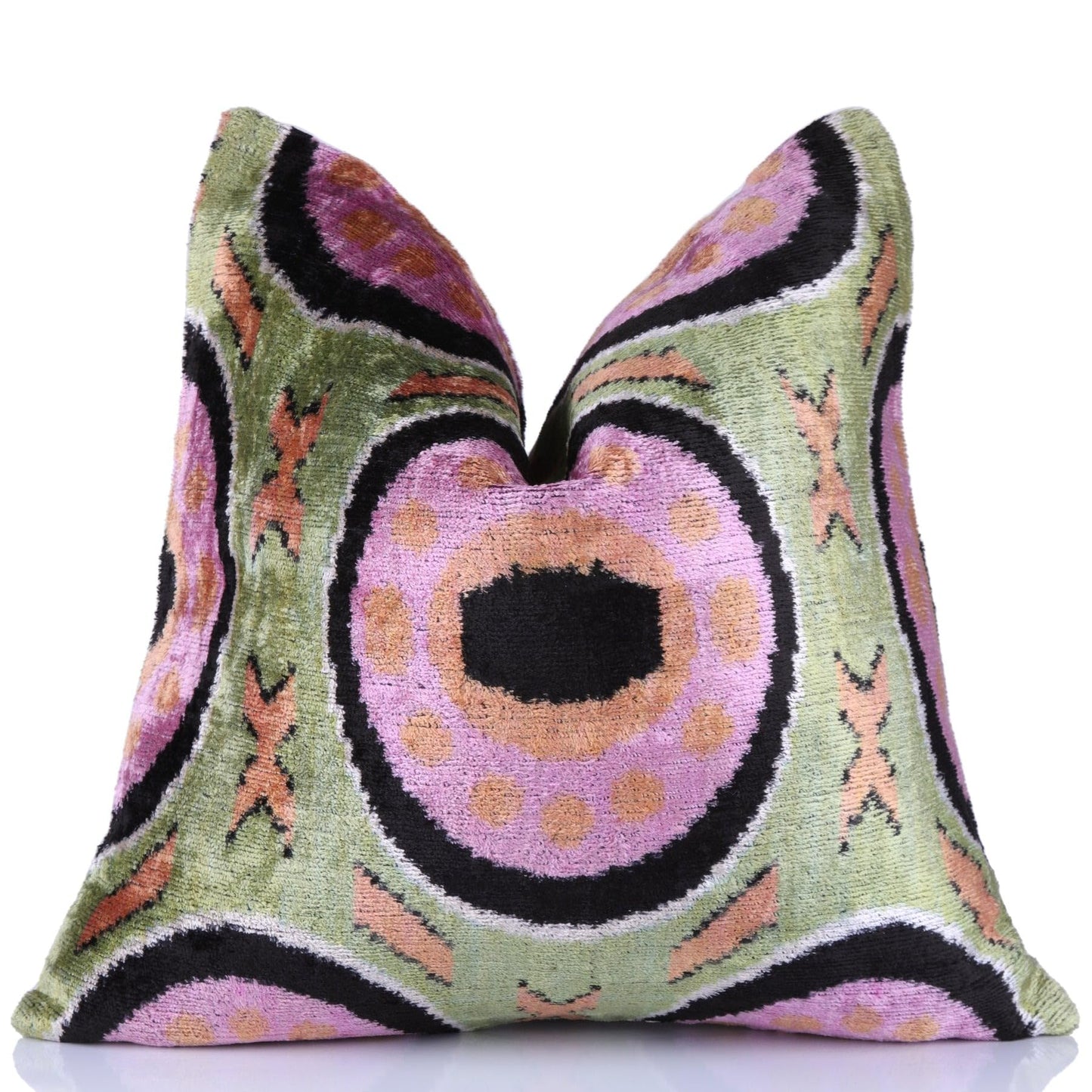 CANVELLO Green Lilac Black Geometric Silk Velvet Pillow – 16x16 Handmade