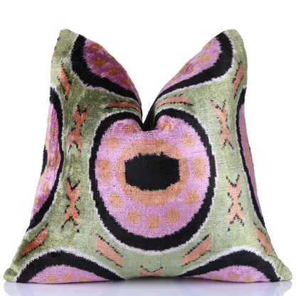 CANVELLO Green Lilac Black Geometric Silk Velvet Pillow – 16x16 Handmade