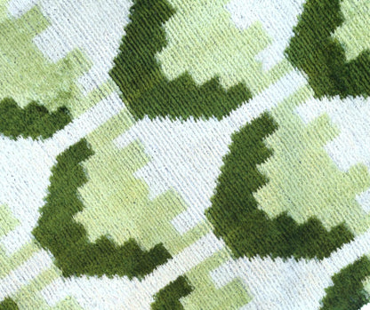 Canvello Handmade Velvet Lumbar Pillow Green and Cream Ikat Design with Premium Down Feather Insert (10"x15")