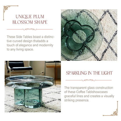CAROCC Coffee Table, Round Glass Side Table for Living Room, Modern Small End Table with Tempered Glass Top (Grey Green, 14.96") (Green, 21.65in*12.6in)