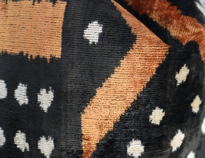 Canvello Handmade Velvet Throw Pillow – Luxury Geometric Black and Brown Decorative Cushion Cover, 16x16 Inch with Down Feather Insert – Bohemian Tribal Accent for Sofa, Couch, or Bed