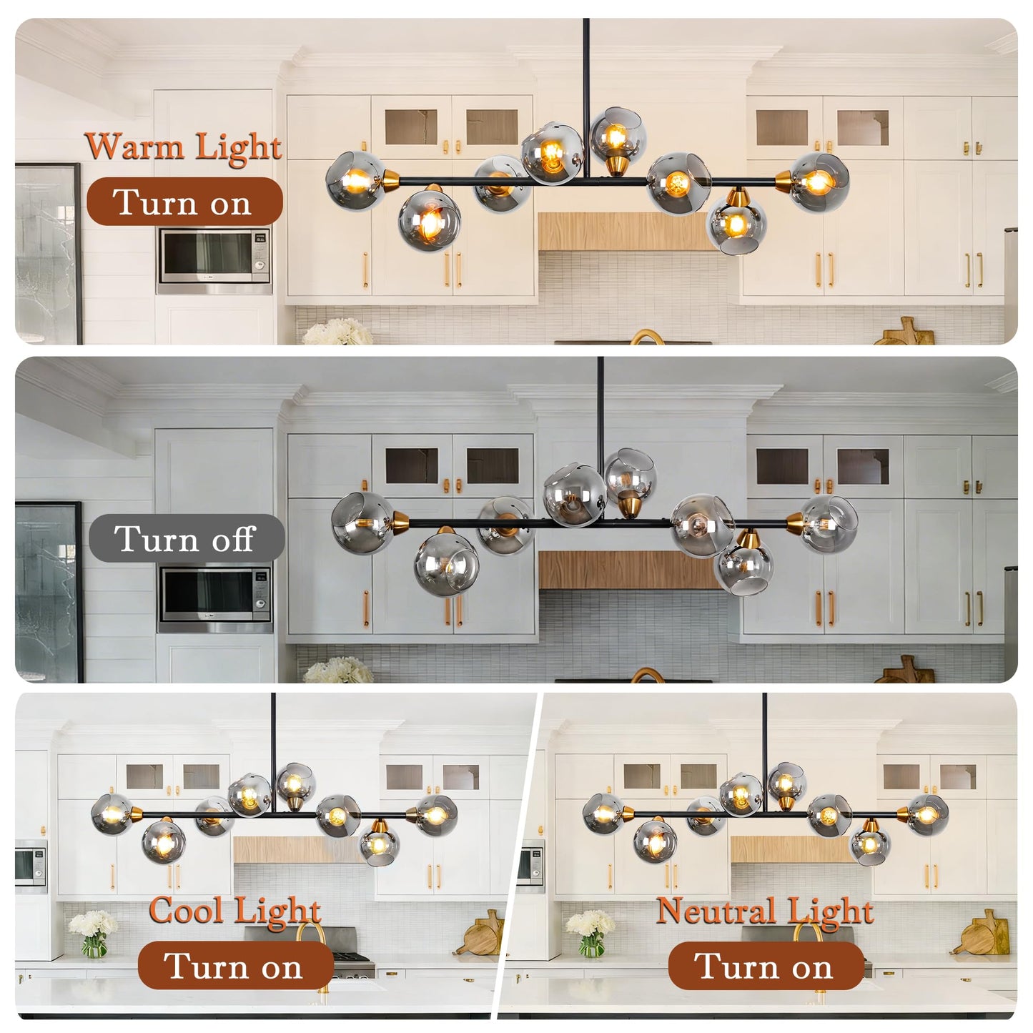 Linear Chandeliers for Dining Room 50" Gray Globe Rectangle Pendant Light